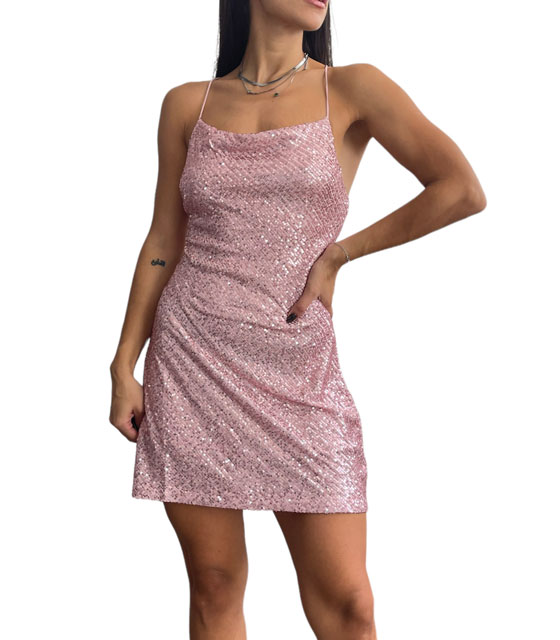 Μίνι φόρεμα με παγιέτες Samantha (Ροζ)