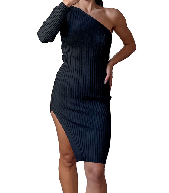 Φόρεμα ριπ με ένα μανίκι marina (Μαύρο)