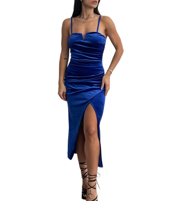 Φόρεμα βελούδινο midi Alicia (Μπλε)