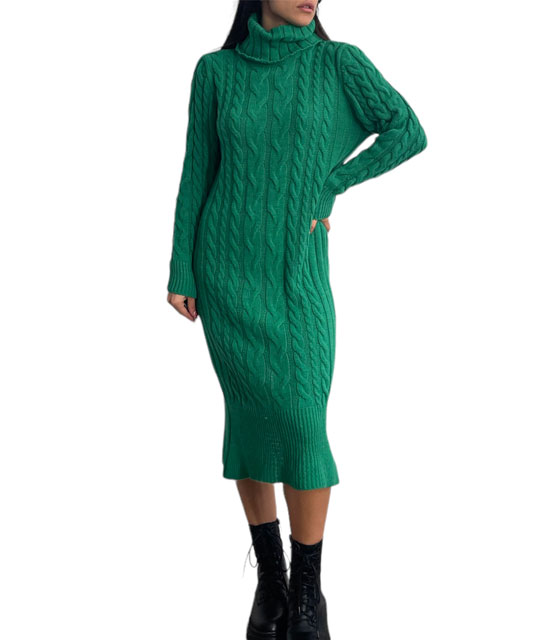 Πλεκτό φόρεμα midi με ζιβάγκο (Πράσινο)