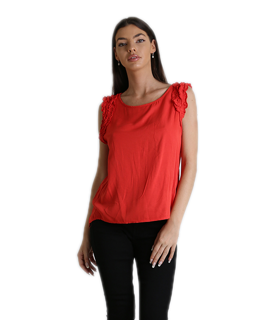 Αμάνικη μπλούζα με βολάν (Κόκκινο) 8122