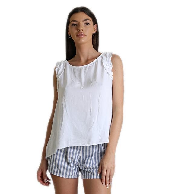 Αμάνικη μπλούζα με βολάν (Λευκό) 8124